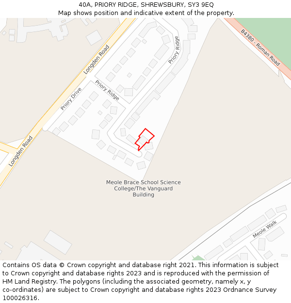 40A, PRIORY RIDGE, SHREWSBURY, SY3 9EQ: Location map and indicative extent of plot