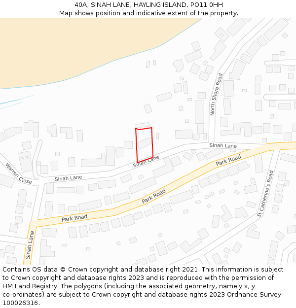 40A, SINAH LANE, HAYLING ISLAND, PO11 0HH: Location map and indicative extent of plot