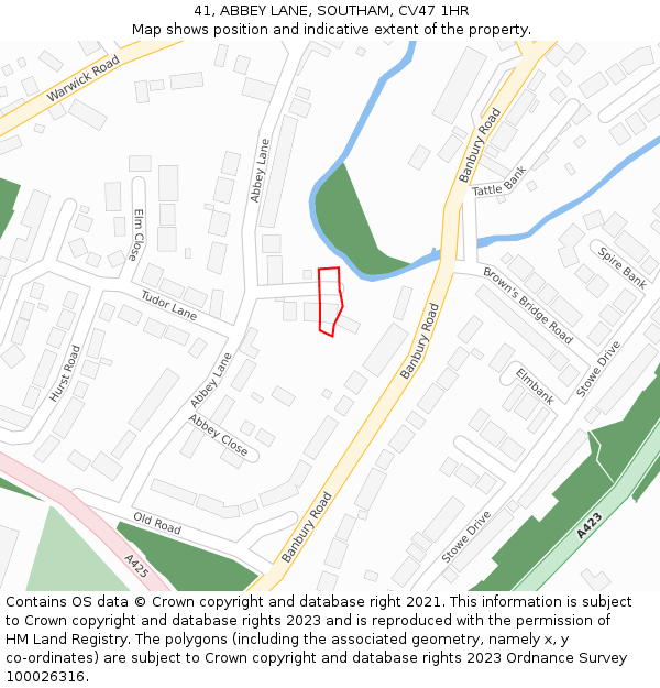 41, ABBEY LANE, SOUTHAM, CV47 1HR: Location map and indicative extent of plot