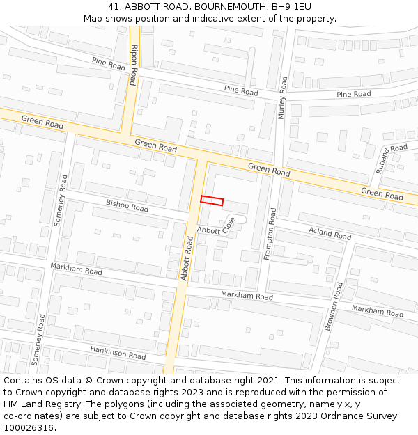 41, ABBOTT ROAD, BOURNEMOUTH, BH9 1EU: Location map and indicative extent of plot