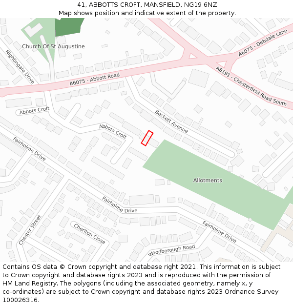 41, ABBOTTS CROFT, MANSFIELD, NG19 6NZ: Location map and indicative extent of plot