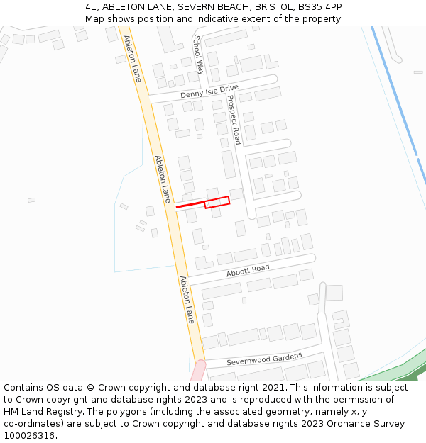 41, ABLETON LANE, SEVERN BEACH, BRISTOL, BS35 4PP: Location map and indicative extent of plot