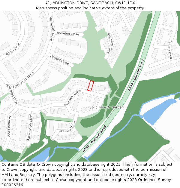 41, ADLINGTON DRIVE, SANDBACH, CW11 1DX: Location map and indicative extent of plot