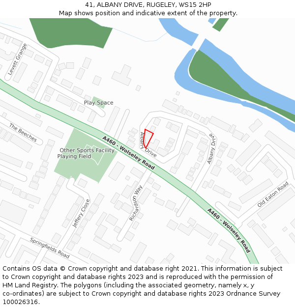 41, ALBANY DRIVE, RUGELEY, WS15 2HP: Location map and indicative extent of plot