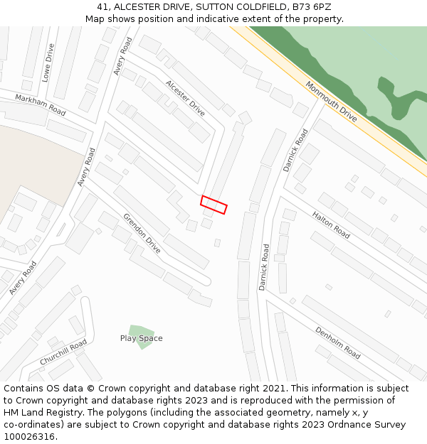 41, ALCESTER DRIVE, SUTTON COLDFIELD, B73 6PZ: Location map and indicative extent of plot