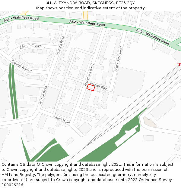 41, ALEXANDRA ROAD, SKEGNESS, PE25 3QY: Location map and indicative extent of plot