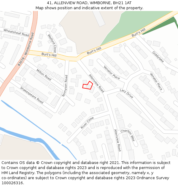 41, ALLENVIEW ROAD, WIMBORNE, BH21 1AT: Location map and indicative extent of plot
