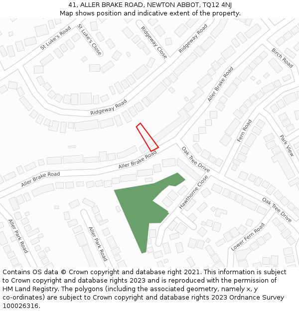 41, ALLER BRAKE ROAD, NEWTON ABBOT, TQ12 4NJ: Location map and indicative extent of plot
