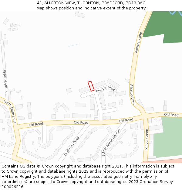 41, ALLERTON VIEW, THORNTON, BRADFORD, BD13 3AG: Location map and indicative extent of plot