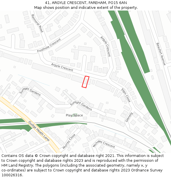 41, ARGYLE CRESCENT, FAREHAM, PO15 6AN: Location map and indicative extent of plot