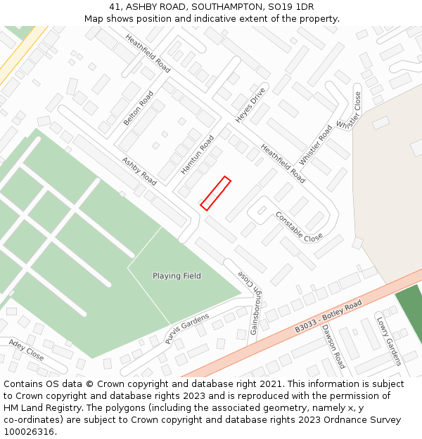 41, ASHBY ROAD, SOUTHAMPTON, SO19 1DR: Location map and indicative extent of plot