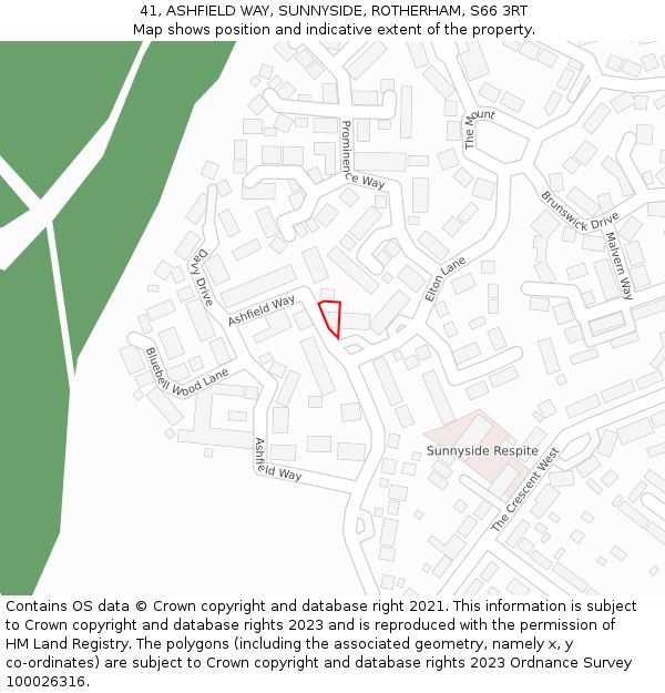41, ASHFIELD WAY, SUNNYSIDE, ROTHERHAM, S66 3RT: Location map and indicative extent of plot