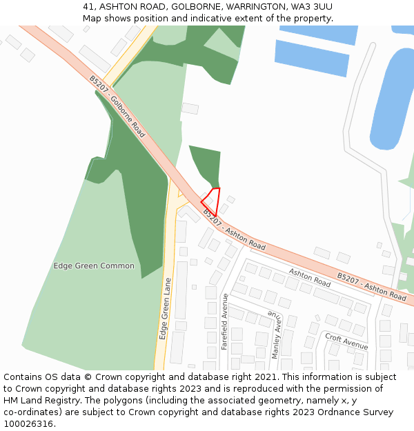 41, ASHTON ROAD, GOLBORNE, WARRINGTON, WA3 3UU: Location map and indicative extent of plot