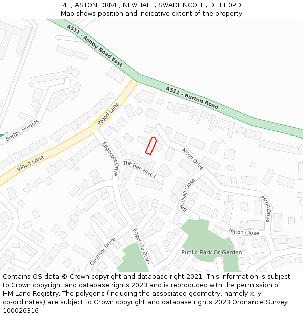 41, ASTON DRIVE, NEWHALL, SWADLINCOTE, DE11 0PD: Location map and indicative extent of plot