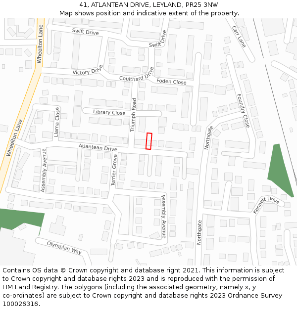 41, ATLANTEAN DRIVE, LEYLAND, PR25 3NW: Location map and indicative extent of plot