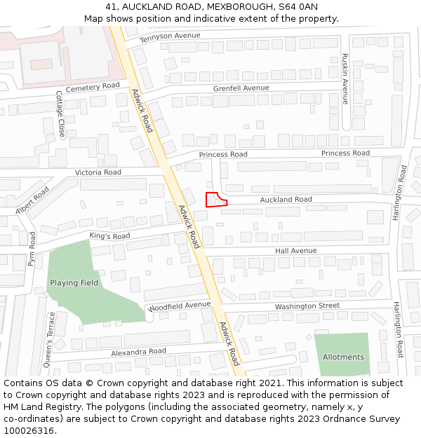 41, AUCKLAND ROAD, MEXBOROUGH, S64 0AN: Location map and indicative extent of plot