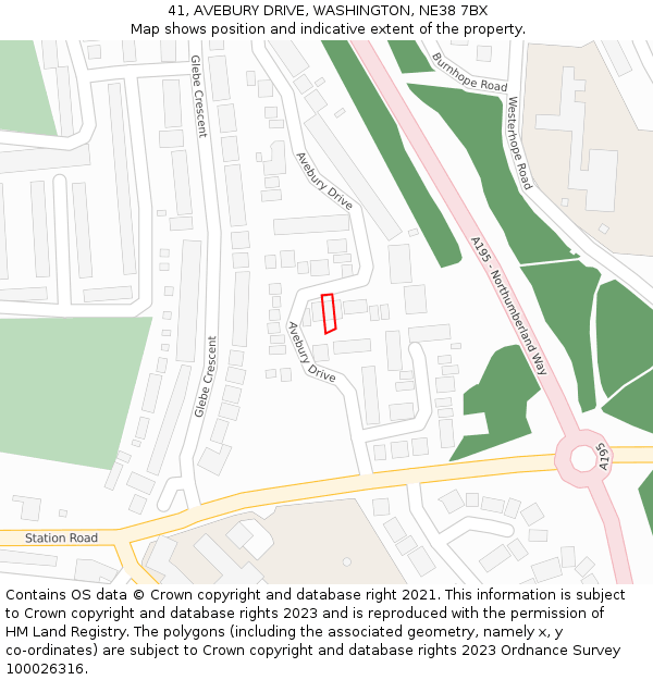 41, AVEBURY DRIVE, WASHINGTON, NE38 7BX: Location map and indicative extent of plot