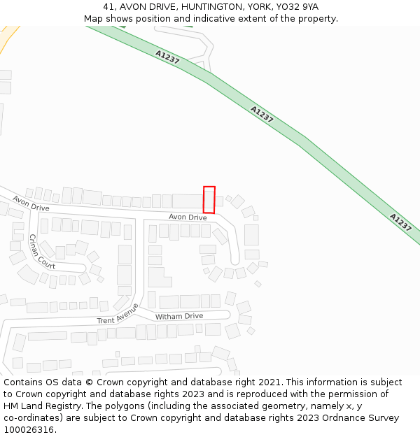 41, AVON DRIVE, HUNTINGTON, YORK, YO32 9YA: Location map and indicative extent of plot