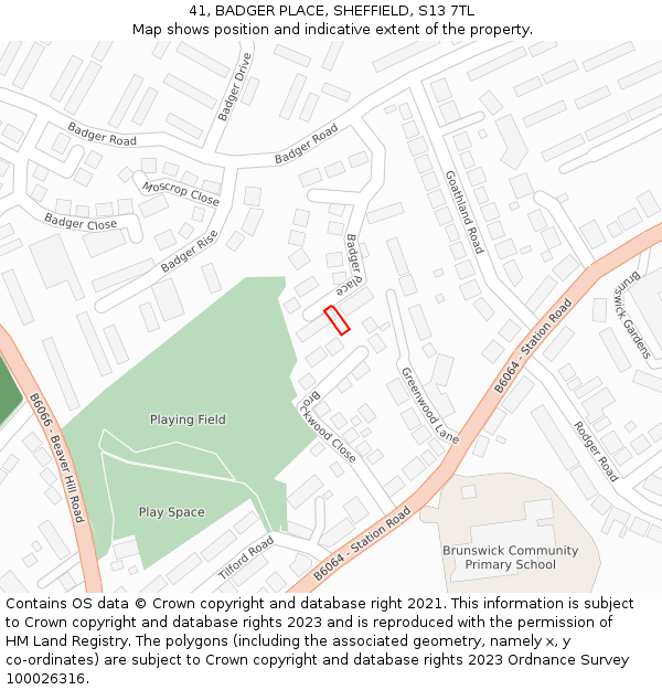 41, BADGER PLACE, SHEFFIELD, S13 7TL: Location map and indicative extent of plot
