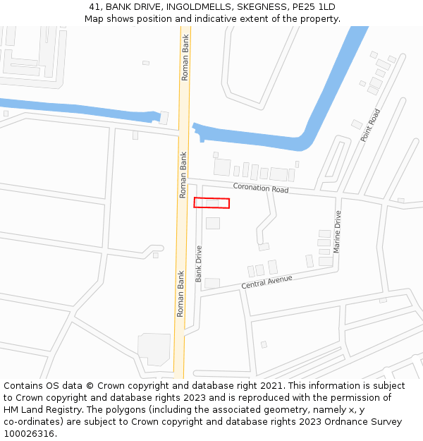 41, BANK DRIVE, INGOLDMELLS, SKEGNESS, PE25 1LD: Location map and indicative extent of plot