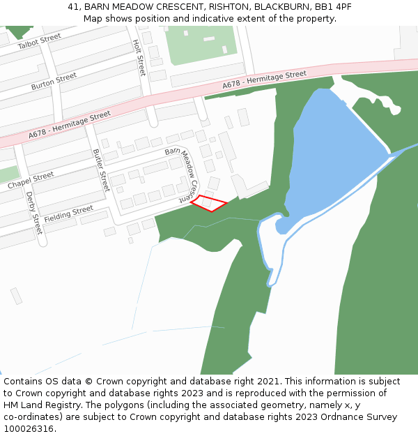 41, BARN MEADOW CRESCENT, RISHTON, BLACKBURN, BB1 4PF: Location map and indicative extent of plot