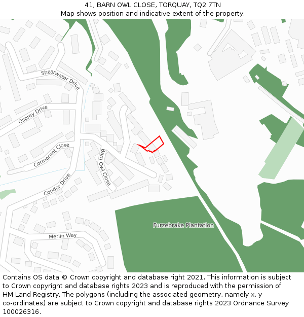 41, BARN OWL CLOSE, TORQUAY, TQ2 7TN: Location map and indicative extent of plot