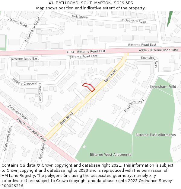 41, BATH ROAD, SOUTHAMPTON, SO19 5ES: Location map and indicative extent of plot