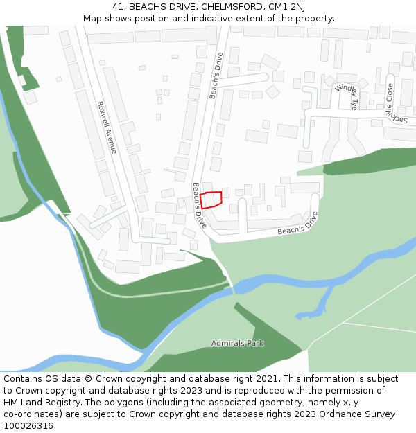 41, BEACHS DRIVE, CHELMSFORD, CM1 2NJ: Location map and indicative extent of plot