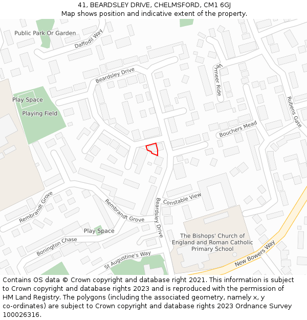41, BEARDSLEY DRIVE, CHELMSFORD, CM1 6GJ: Location map and indicative extent of plot