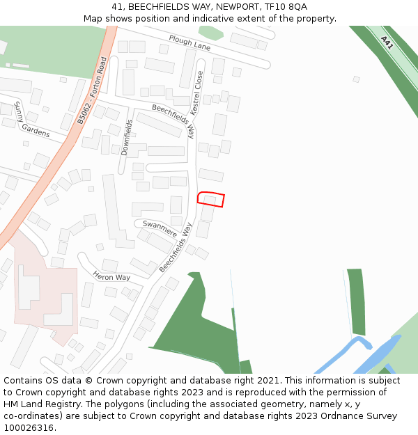 41, BEECHFIELDS WAY, NEWPORT, TF10 8QA: Location map and indicative extent of plot