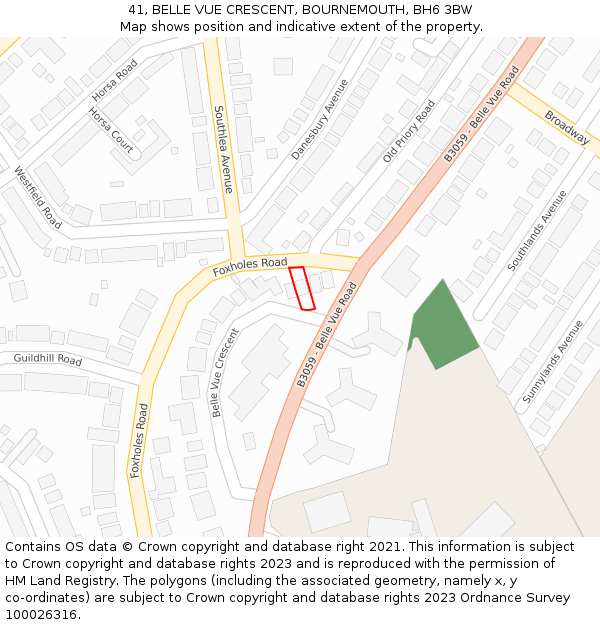 41, BELLE VUE CRESCENT, BOURNEMOUTH, BH6 3BW: Location map and indicative extent of plot
