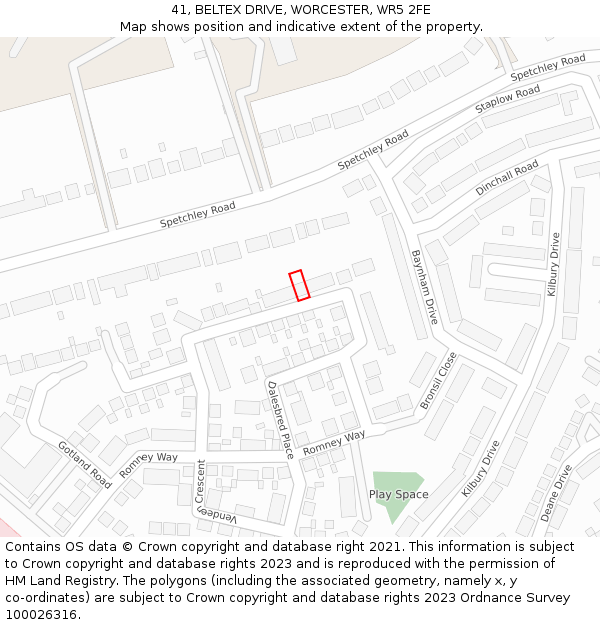 41, BELTEX DRIVE, WORCESTER, WR5 2FE: Location map and indicative extent of plot