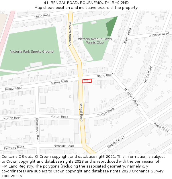 41, BENGAL ROAD, BOURNEMOUTH, BH9 2ND: Location map and indicative extent of plot