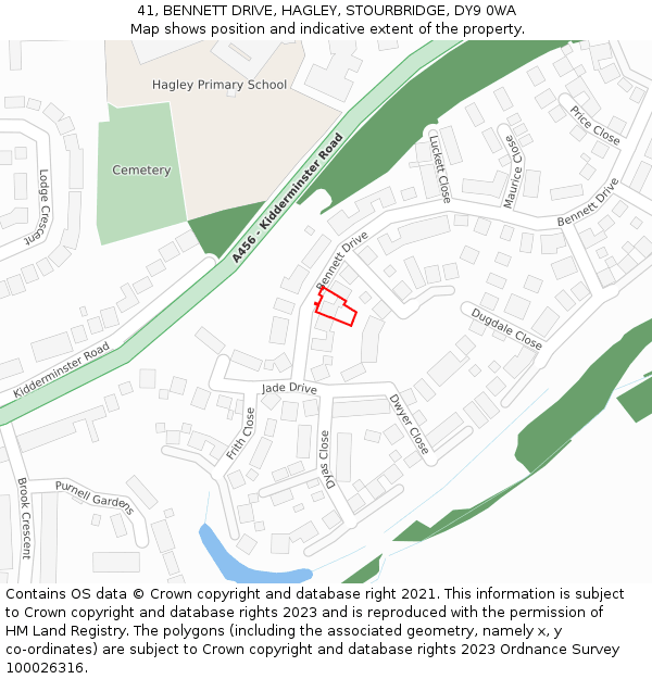 41, BENNETT DRIVE, HAGLEY, STOURBRIDGE, DY9 0WA: Location map and indicative extent of plot