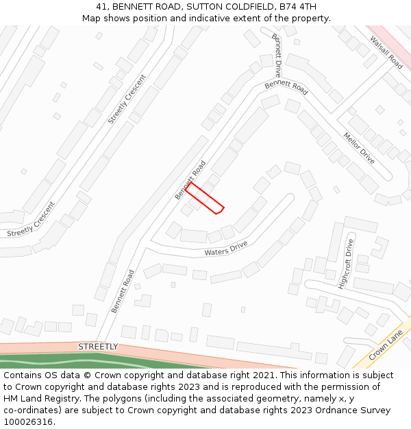 41, BENNETT ROAD, SUTTON COLDFIELD, B74 4TH: Location map and indicative extent of plot
