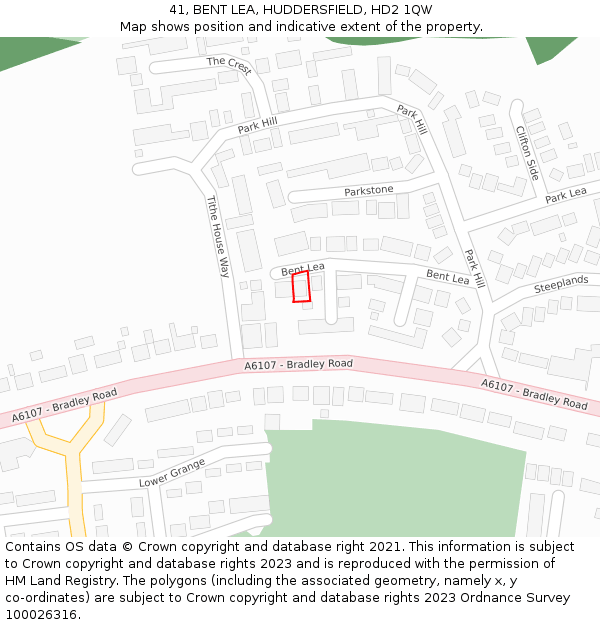 41, BENT LEA, HUDDERSFIELD, HD2 1QW: Location map and indicative extent of plot