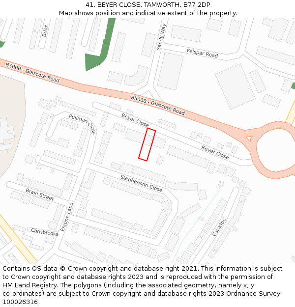 41, BEYER CLOSE, TAMWORTH, B77 2DP: Location map and indicative extent of plot