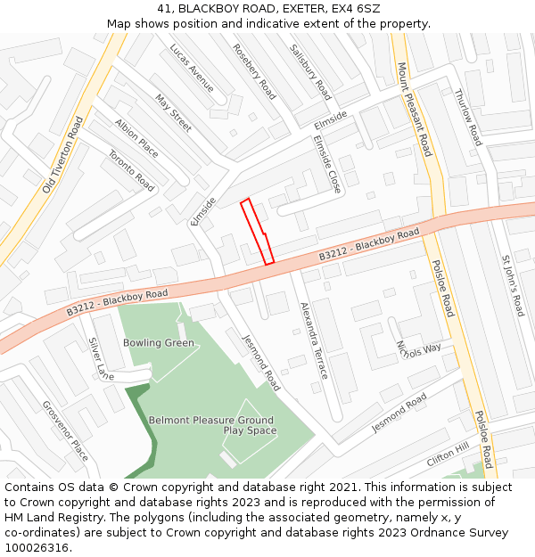 41, BLACKBOY ROAD, EXETER, EX4 6SZ: Location map and indicative extent of plot