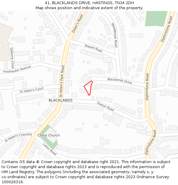 41, BLACKLANDS DRIVE, HASTINGS, TN34 2DH: Location map and indicative extent of plot