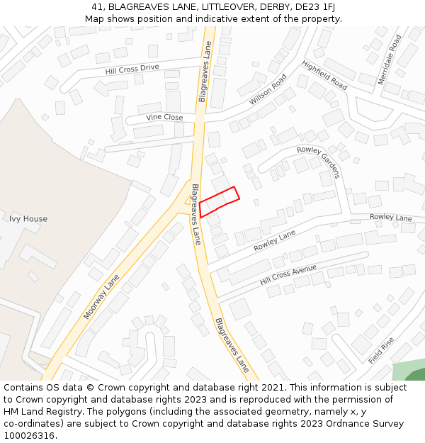 41, BLAGREAVES LANE, LITTLEOVER, DERBY, DE23 1FJ: Location map and indicative extent of plot