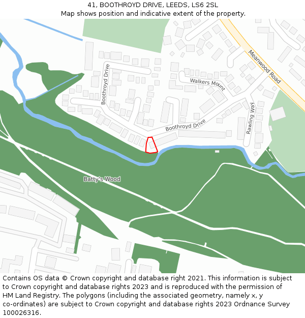 41, BOOTHROYD DRIVE, LEEDS, LS6 2SL: Location map and indicative extent of plot