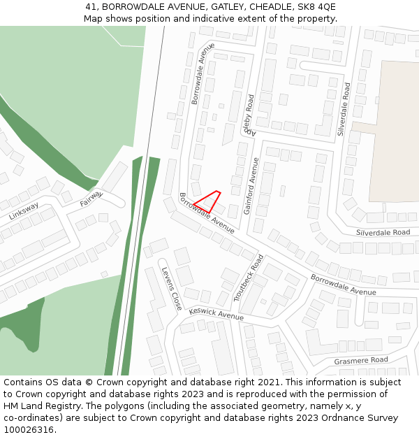 41, BORROWDALE AVENUE, GATLEY, CHEADLE, SK8 4QE: Location map and indicative extent of plot