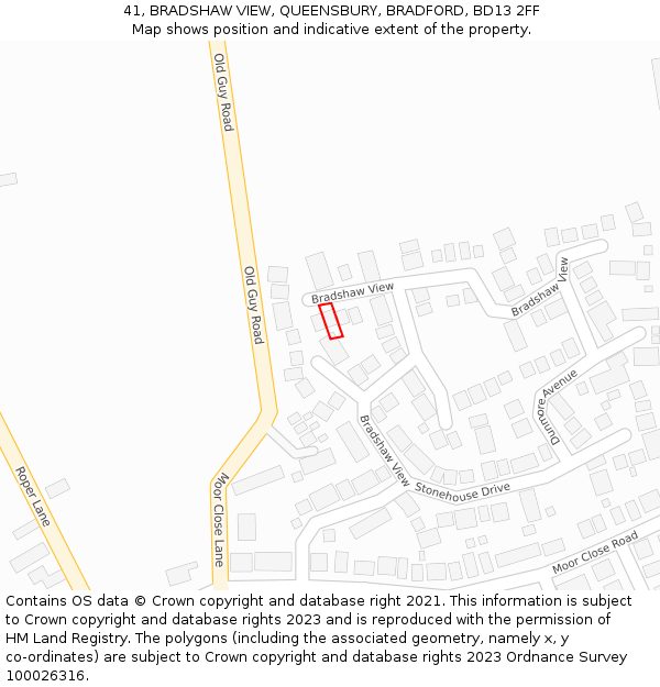 41, BRADSHAW VIEW, QUEENSBURY, BRADFORD, BD13 2FF: Location map and indicative extent of plot