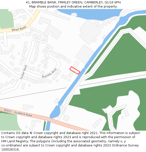 41, BRAMBLE BANK, FRIMLEY GREEN, CAMBERLEY, GU16 6PN: Location map and indicative extent of plot