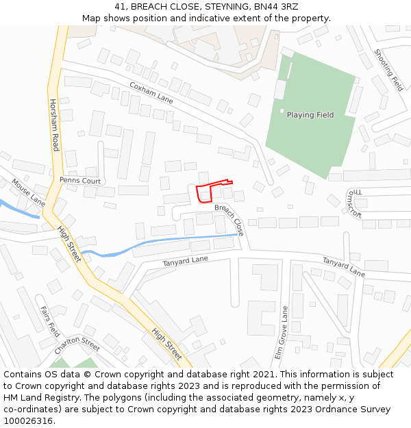 41, BREACH CLOSE, STEYNING, BN44 3RZ: Location map and indicative extent of plot