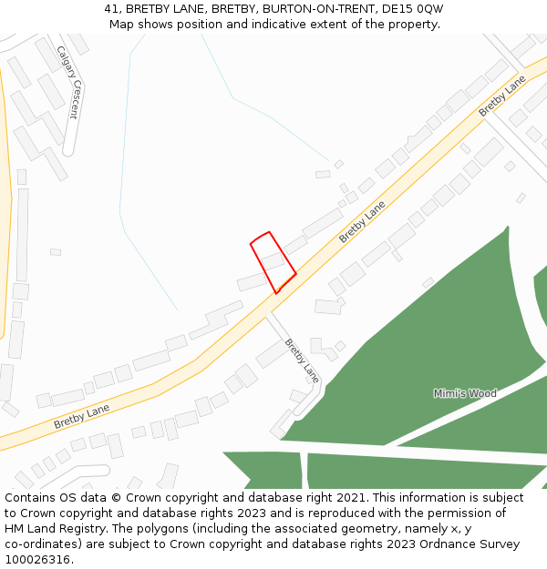 41, BRETBY LANE, BRETBY, BURTON-ON-TRENT, DE15 0QW: Location map and indicative extent of plot