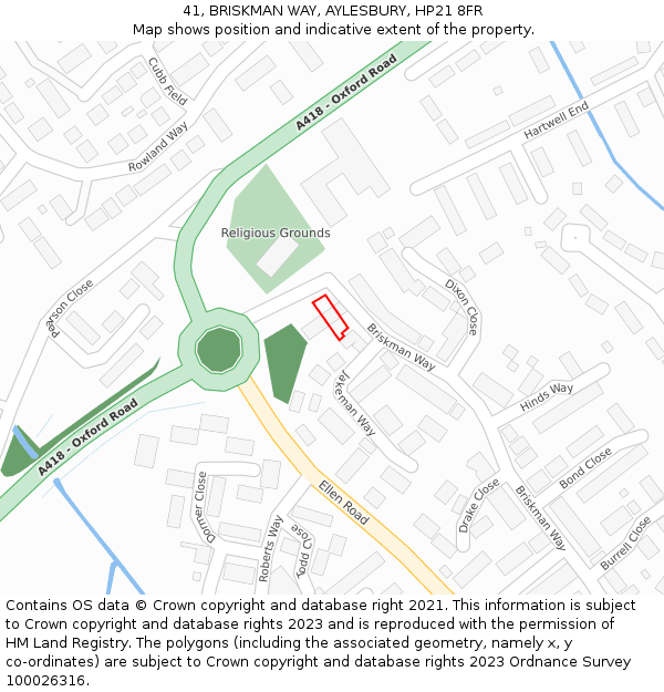 41, BRISKMAN WAY, AYLESBURY, HP21 8FR: Location map and indicative extent of plot