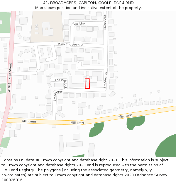 41, BROADACRES, CARLTON, GOOLE, DN14 9ND: Location map and indicative extent of plot