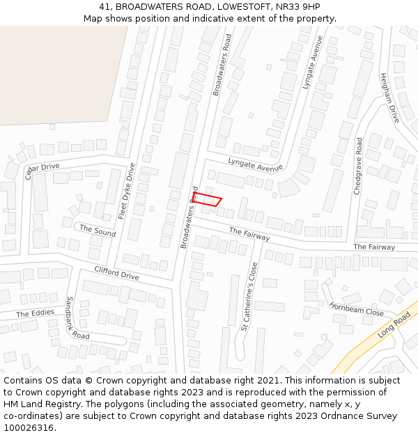 41, BROADWATERS ROAD, LOWESTOFT, NR33 9HP: Location map and indicative extent of plot