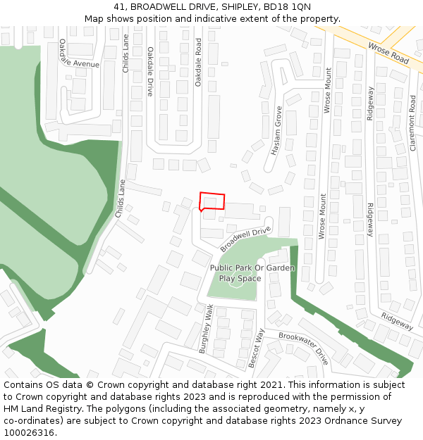 41, BROADWELL DRIVE, SHIPLEY, BD18 1QN: Location map and indicative extent of plot